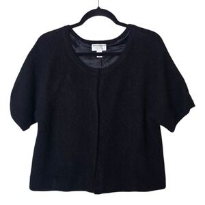 VTG Talbots XL Lambswool Angora Cardigan Sweater Black‎ Short Sleeve Button Up